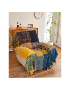 Manta Bohemia AIVIA 152x190 cm Chenilla Azul Verde Amarillo