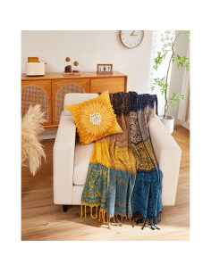 Manta Bohemia AIVIA 152x190 cm Chenilla Azul Verde Amarillo 2