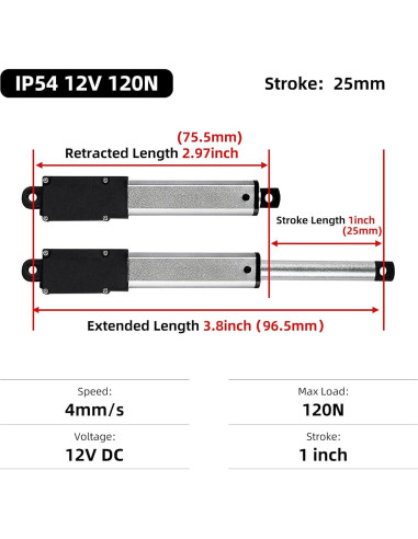 Actuador Lineal Eléctrico Mini 25mm 120N 12V para Automatización