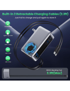 Cargador USB C 120W GaN IV con 2 Cables Retráctiles 2