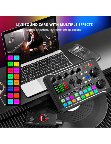 Facmogu F998 Mezclador de Audio para Podcast y Karaoke