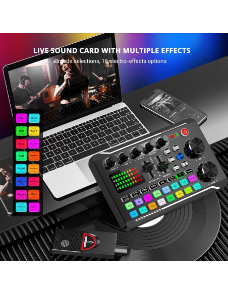 Facmogu F998 Mezclador de Audio para Podcast y Karaoke