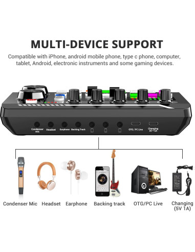 Facmogu F998 Mezclador de Audio para Podcast y Karaoke