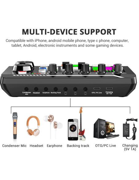 Facmogu F998 Mezclador de Audio para Podcast y Karaoke