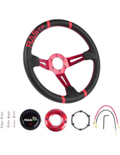 Volante de Carreras RASTP 34.5 cm Universal Rojo con Claxon 2