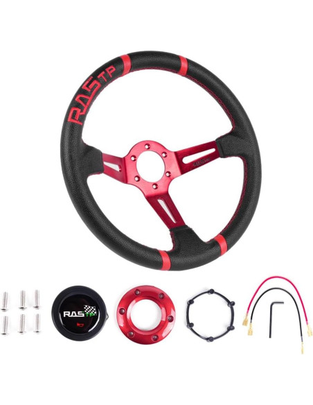 Volante de Carreras RASTP 34.5 cm Universal Rojo con Claxon