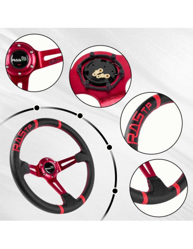 Volante de Carreras RASTP 34.5 cm Universal Rojo con Claxon