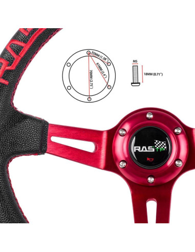 Volante de Carreras RASTP 34.5 cm Universal Rojo con Claxon
