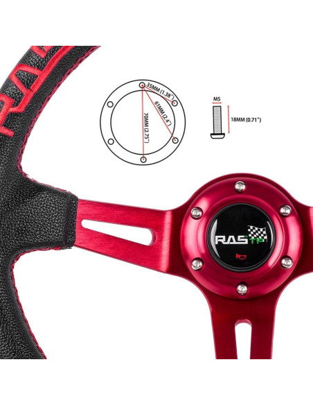 Volante de Carreras RASTP 34.5 cm Universal Rojo con Claxon