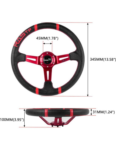 Volante de Carreras RASTP 34.5 cm Universal Rojo con Claxon