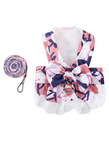 Vestido Arnés para Perro Pequeño Rosa Floral con Correa