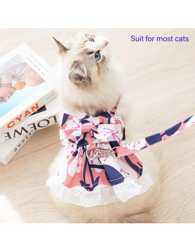 Vestido Arnés para Perro Pequeño Rosa Floral con Correa