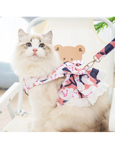 Vestido Arnés para Perro Pequeño Rosa Floral con Correa