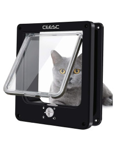 Puerta para Gato CEESC Mediana Negra con Cerradura 4 Vías