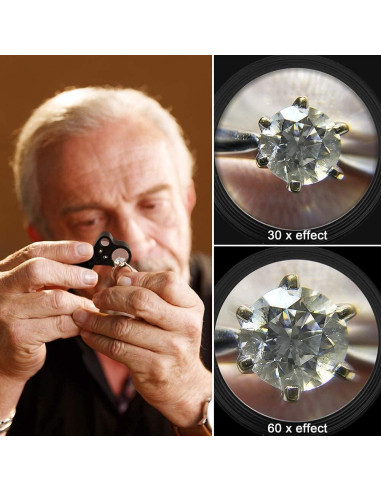 Probador de Diamantes UVER + Lupa Iluminada 30X60 Mini