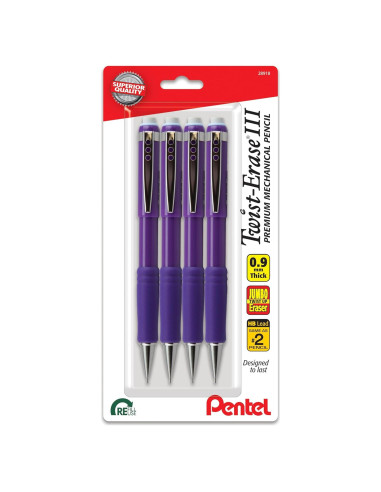 Lápiz Mecánico Pentel Twist-Erase III 0.9mm Violeta 4 Pzas