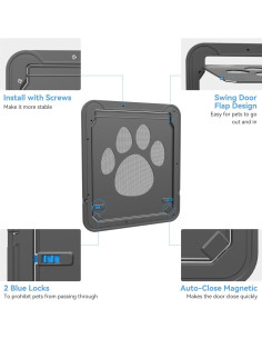 Puerta para Perros Grande PETLESO Gris 35.5x30.5 cm Fácil Instalación 2