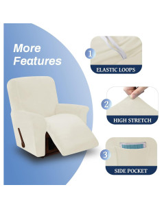Funda de Sillón Reclinable WEERRW Terciopelo Beige 1 Pieza 2