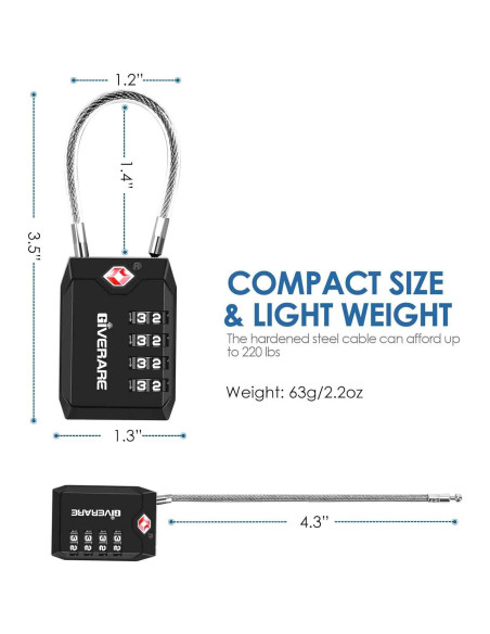 2 Candados de Equipaje GIVERARE Aprobados por TSA 4 Dígitos