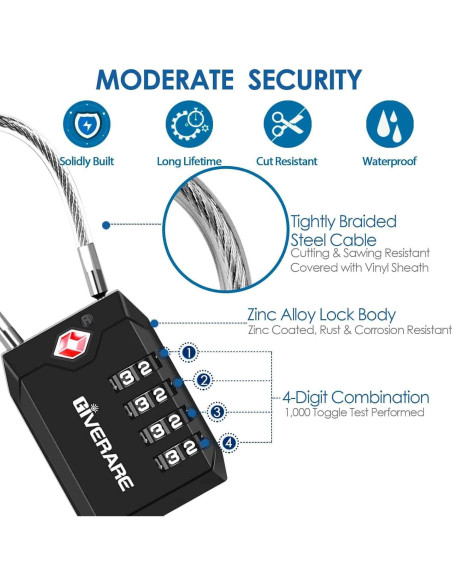 2 Candados de Equipaje GIVERARE Aprobados por TSA 4 Dígitos