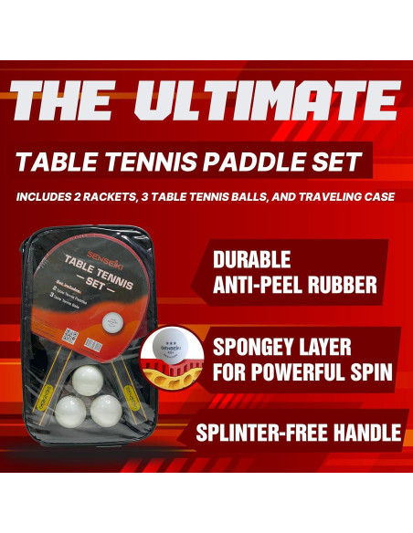 Set de Ping Pong SENSEIKI 2 Raquetas y 3 Pelotas Premium