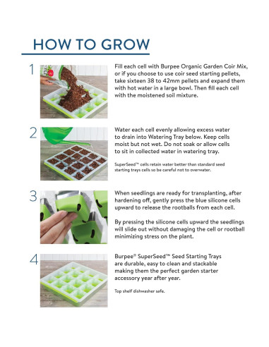 Bandeja de Inicio de Semillas Burpee 16 Celdas XL Verde