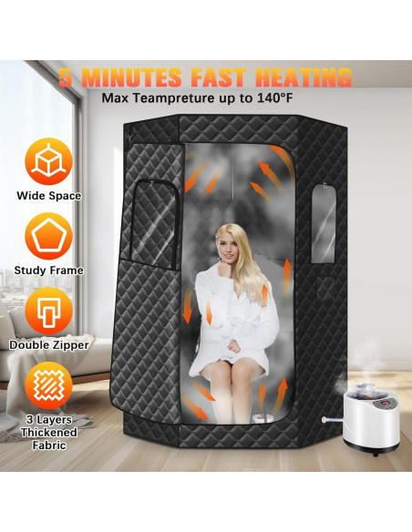 Sauna Portátil Commowner 3L, 15 Niveles, Negro