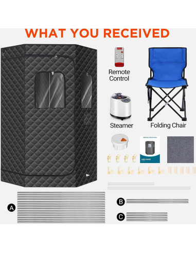 Sauna Portátil Commowner 3L, 15 Niveles, Negro