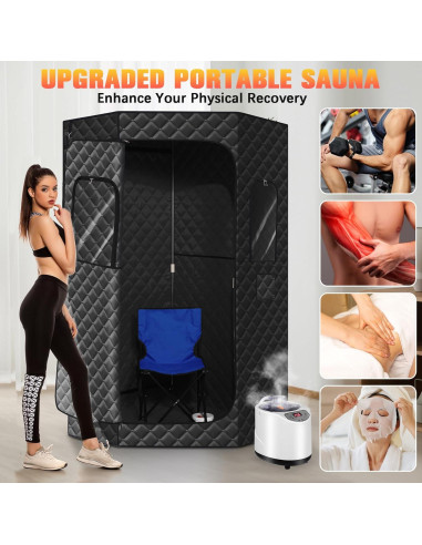 Sauna Portátil Commowner 3L, 15 Niveles, Negro