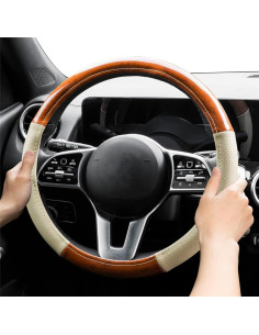 Cubre Volante AUTOXBERT 38 cm Cuero Microfibra Beige 2