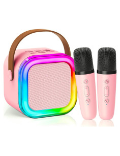 Mini Máquina de Karaoke Rosa CscyyAmz con 2 Micrófonos