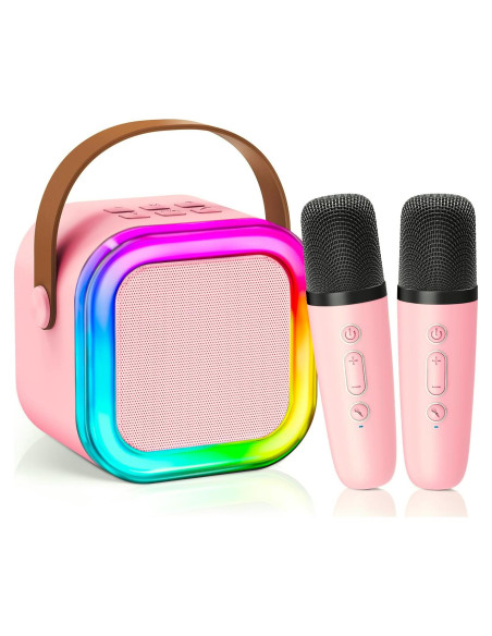 Mini Máquina de Karaoke Rosa CscyyAmz con 2 Micrófonos