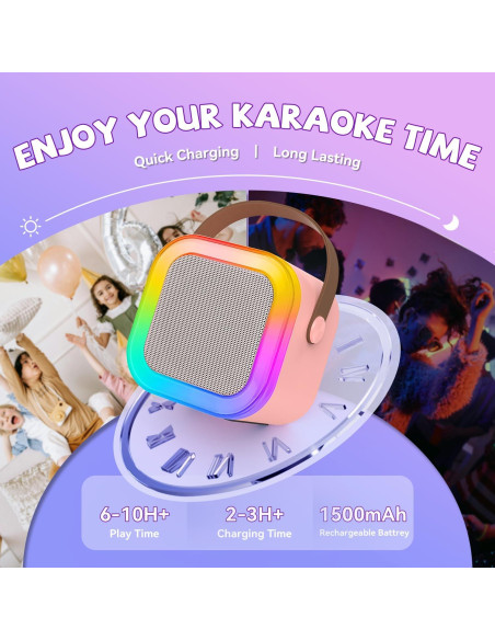 Mini Máquina de Karaoke Rosa CscyyAmz con 2 Micrófonos