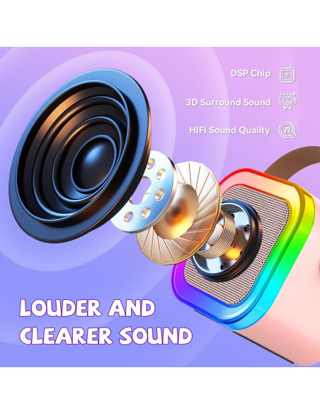 Mini Máquina de Karaoke Rosa CscyyAmz con 2 Micrófonos