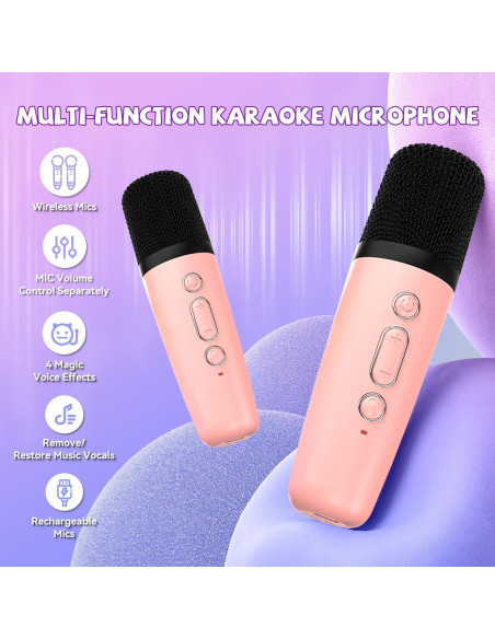 Mini Máquina de Karaoke Rosa CscyyAmz con 2 Micrófonos