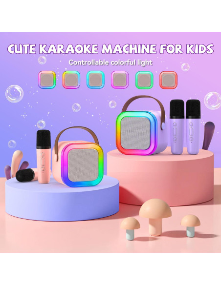 Mini Máquina de Karaoke Rosa CscyyAmz con 2 Micrófonos