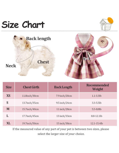 Conjunto de vestido a cuadros para perros Potchen 4 piezas M