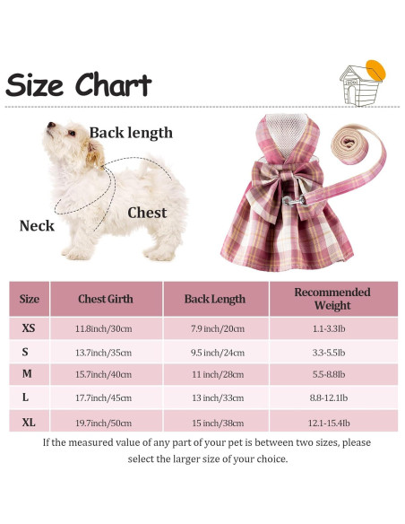 Conjunto de vestido a cuadros para perros Potchen 4 piezas M