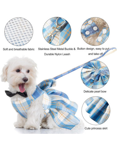 Conjunto de vestido a cuadros para perros Potchen 4 piezas M