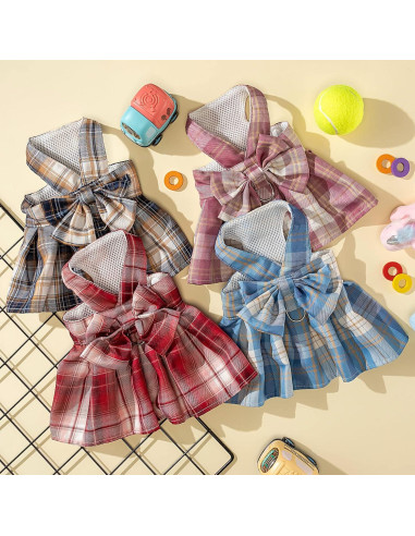 Conjunto de vestido a cuadros para perros Potchen 4 piezas M
