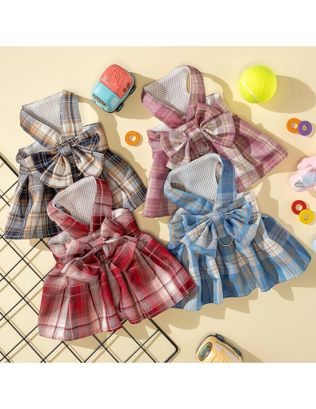 Conjunto de vestido a cuadros para perros Potchen 4 piezas M
