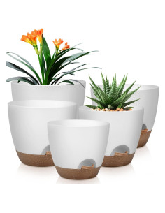 Macetas Autorriego QRRICA Juego de 5 Blancas 20-25 cm