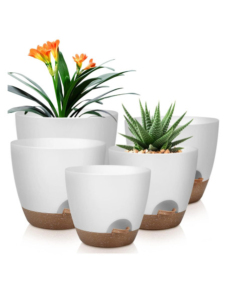 Macetas Autorriego QRRICA Juego de 5 Blancas 20-25 cm