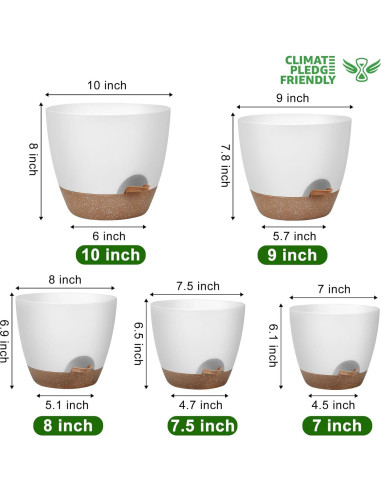 Macetas Autorriego QRRICA Juego de 5 Blancas 20-25 cm