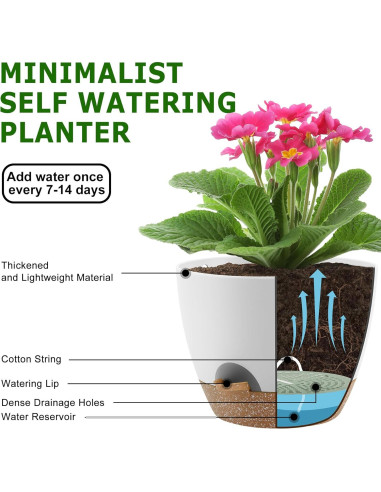 Macetas Autorriego QRRICA Juego de 5 Blancas 20-25 cm