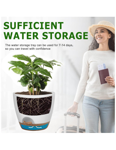 Macetas Autorriego QRRICA Juego de 5 Blancas 20-25 cm