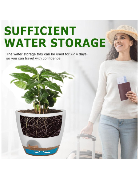 Macetas Autorriego QRRICA Juego de 5 Blancas 20-25 cm