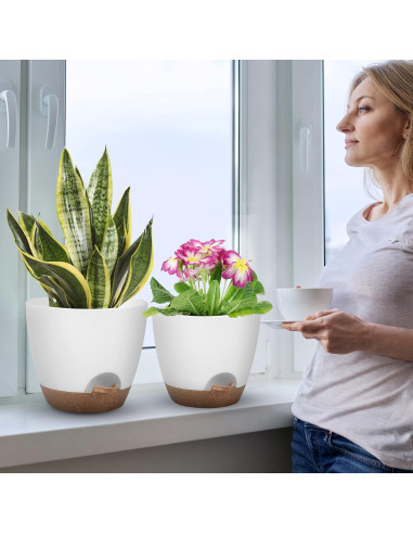 Macetas Autorriego QRRICA Juego de 5 Blancas 20-25 cm