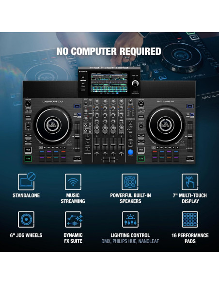 Controlador DJ Denon SC LIVE 4 con altavoces y Wi-Fi