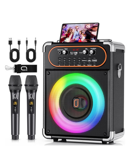 Máquina de Karaoke Bluetooth 5.3 con 2 Micrófonos y Luces